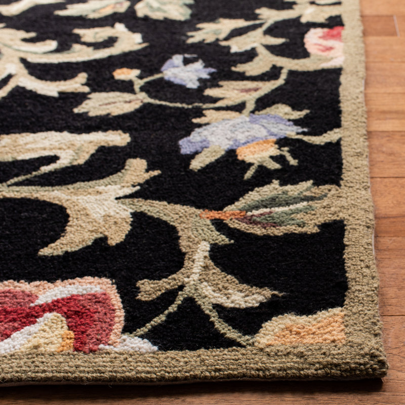 Hollander Hand-Hooked Wool Black Area Rug, Runner 2'6" x 10'