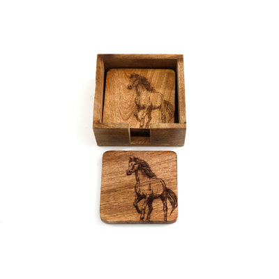 Wood Square 4 Piece Coaster Set