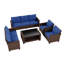 Ensemble de meubles de patio 5 pièces, ensembles de conversation de patio en osier de rotin 7 places avec table basse, ensemble de canapé modulaire d'extérieur, rotin brun et coussins bleus