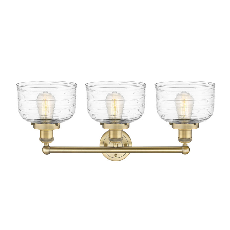 Éclairage pour meuble-lavabo à 3 lumières à intensité variable Raykwan, Laiton brossé, Tourbillon déco transparent