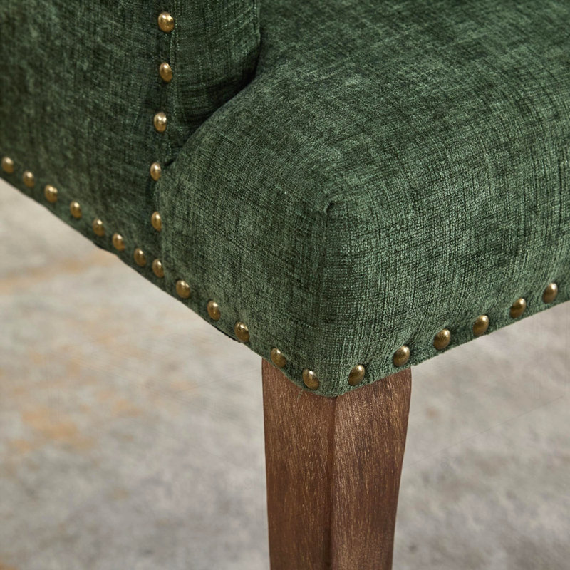 Chaise de salle à manger rembourrée en tissu de chenille, Vert olive