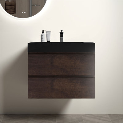 Meuble-lavabo flottant mural Alice pour salle de bain moderne avec grand rangement, lavabo une pièce sans bonde et robinet Alice, pré-assemblé