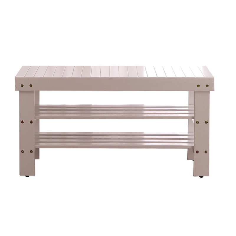 Banc à chaussures en bois massif de qualité Pina, finition, Blanc