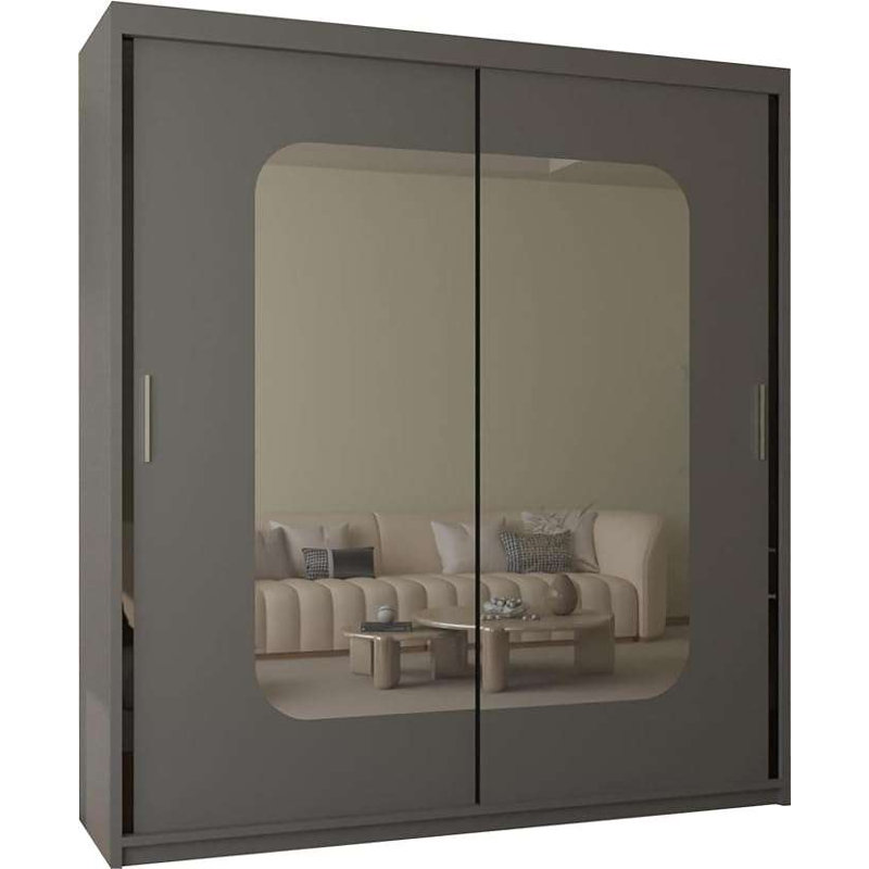 Cherith 2 Door Manufactured Wood Wardrobe, Grey, 217cm H x 203cm W x 62cm D