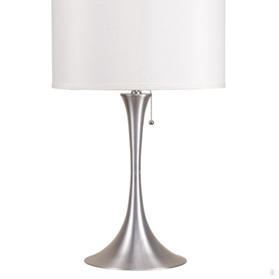 27" Tall Metal Retro Table Lamp With Silver Finish, White Linen Shade