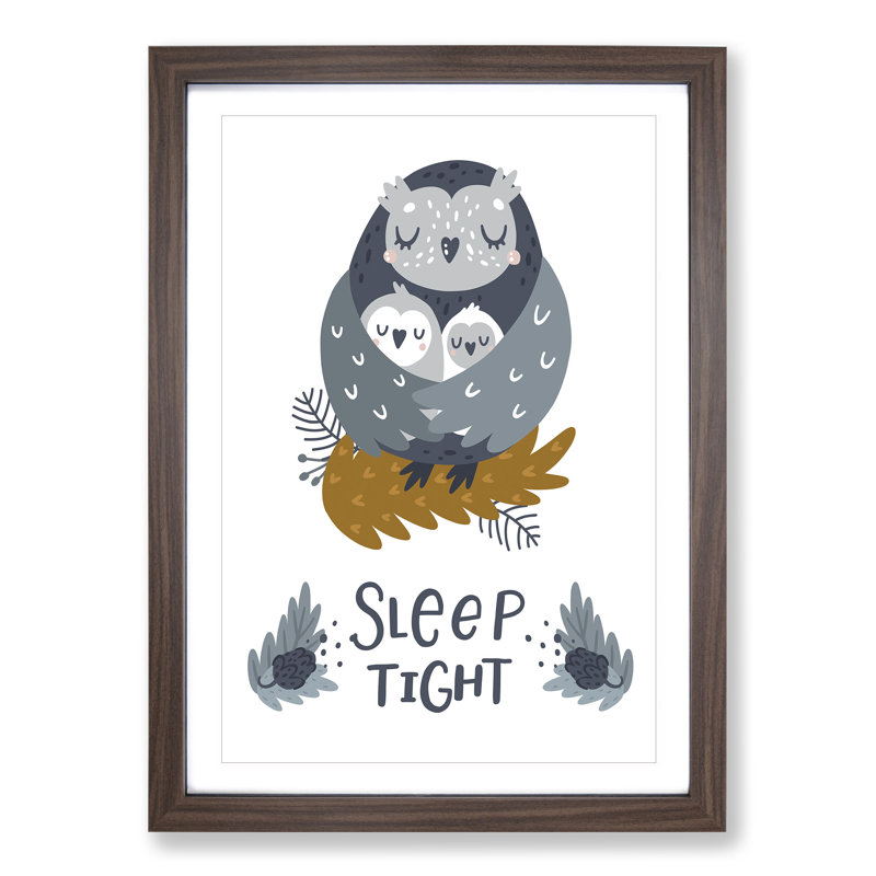 Sleep Tight Owl - Framed Print, 48cm H x 36cm W x 2cm D, Walnut Framed