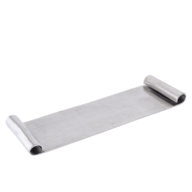 Plateau à volutes en aluminium, L 28 po x P 5 po x H 2 po, Argent argent