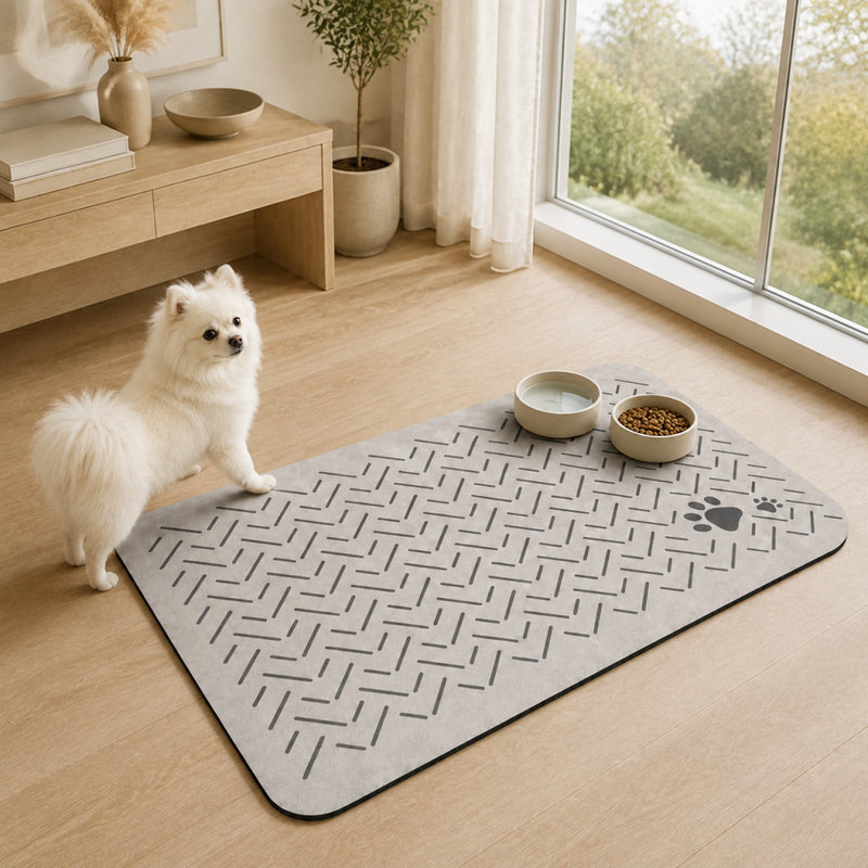 Tapis absorbant pour bol d'animaux en terre de diatomées avec dos en caoutchouc antidérapant, 15,8 po x 23,6 po, Gris