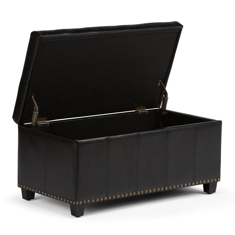 Banc de rangement avec repose-pieds de rangement rectangulaire en cuir végétalien et rembourré avec mousse à haute densité Amelia