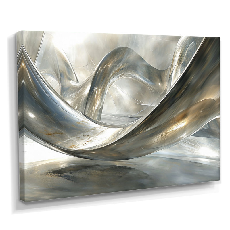 Diamond Silver Streams - Abstract Modern Waves, impressions encadrées, H 30 po x l 40 po x P 1,5 po, Toile tendue