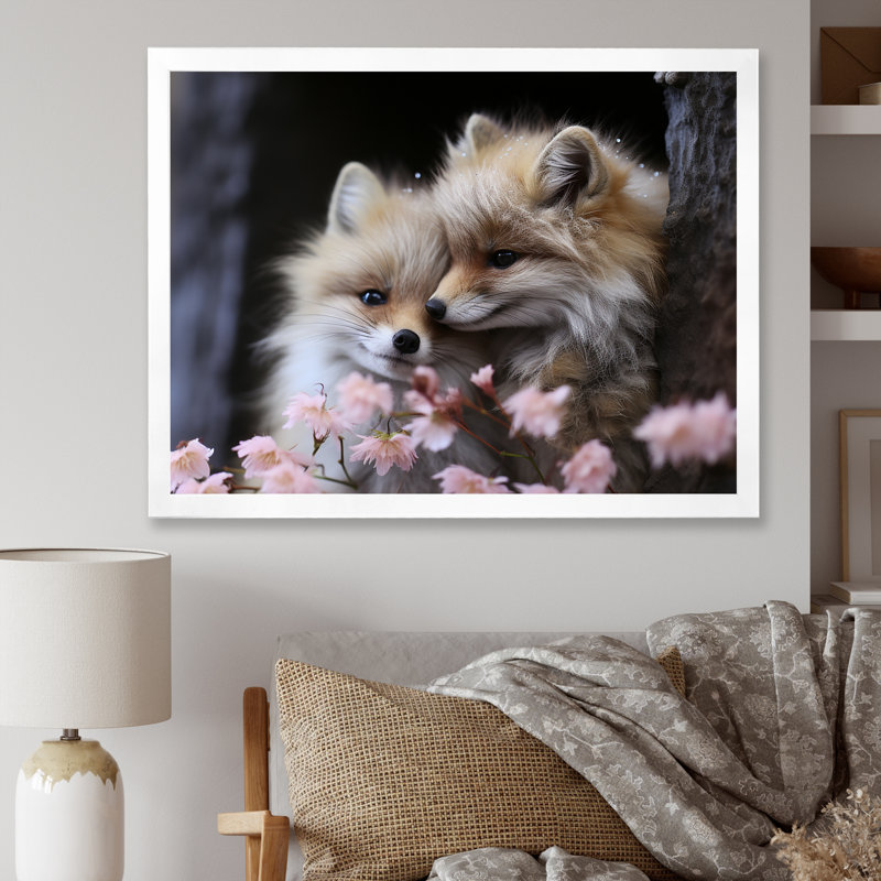 «Springtime Foxs Gaze I», art mural animal, Cadre de coin blanc fermé, H 16 po x l 32 po x P 1 po