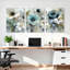 Ensemble de 3 tableaux abstraits floraux bleus et blancs sur toile tendue