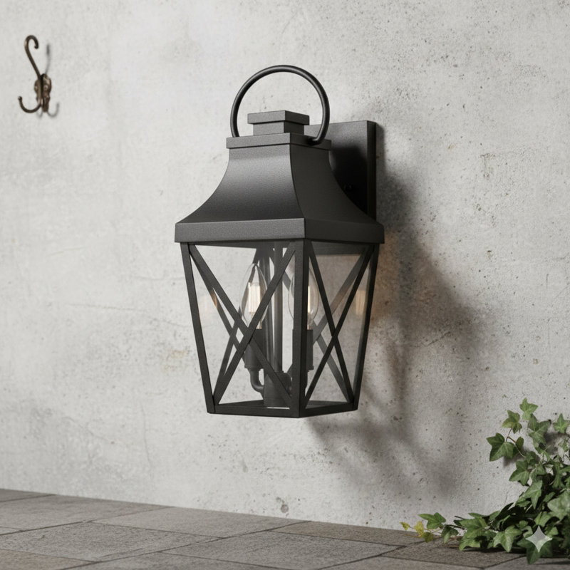 A Pair Of Outdoor Wall-Mounted Lights Designed For Porch And Exterior Use, Featuring Waterproof Construction, A Matte Black Finish, And Clear Glass Shades. Suitable For Garages, Patios, Front Doors, And Balconies (Set Of Two).