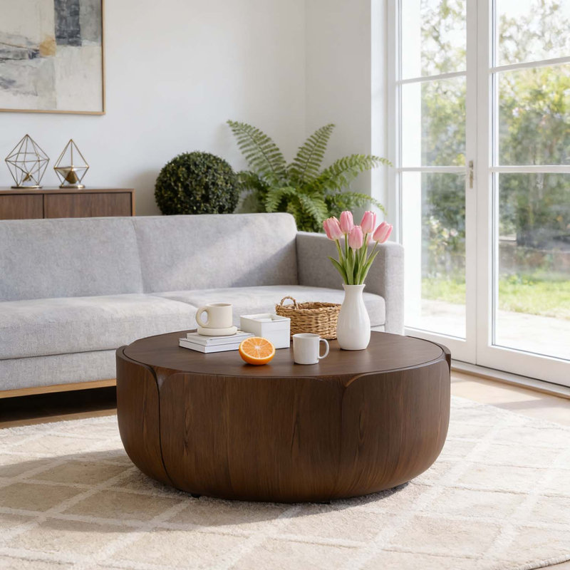 Table basse ronde pour l'intérieur et l'extérieur, Brun, L 35,63 po x l 35,63 po x H 13,19 po
