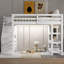 Lit mezzanine avec tablettes, escalier de rangement, petite armoire et lumière DEL blanche, blanc-112438566