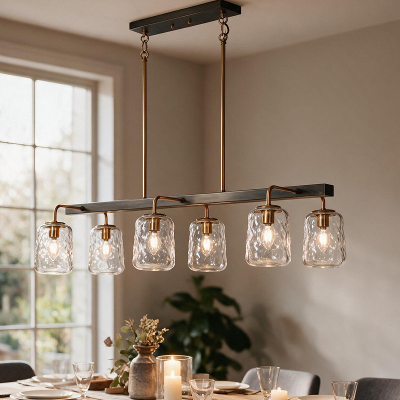 Lustre en métal à 6 lumières avec verre d'eau ondulé 33 po Bergeson