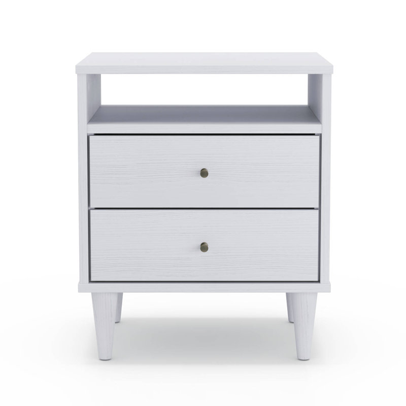 Mid Century Two-Drawer Nightstand, Brushed White