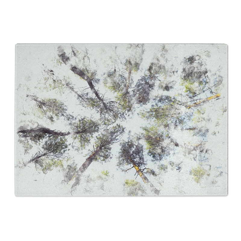 Tempered Glass Tree Tops Watercolour Chopping Board, 20 cm x 28.5 cm