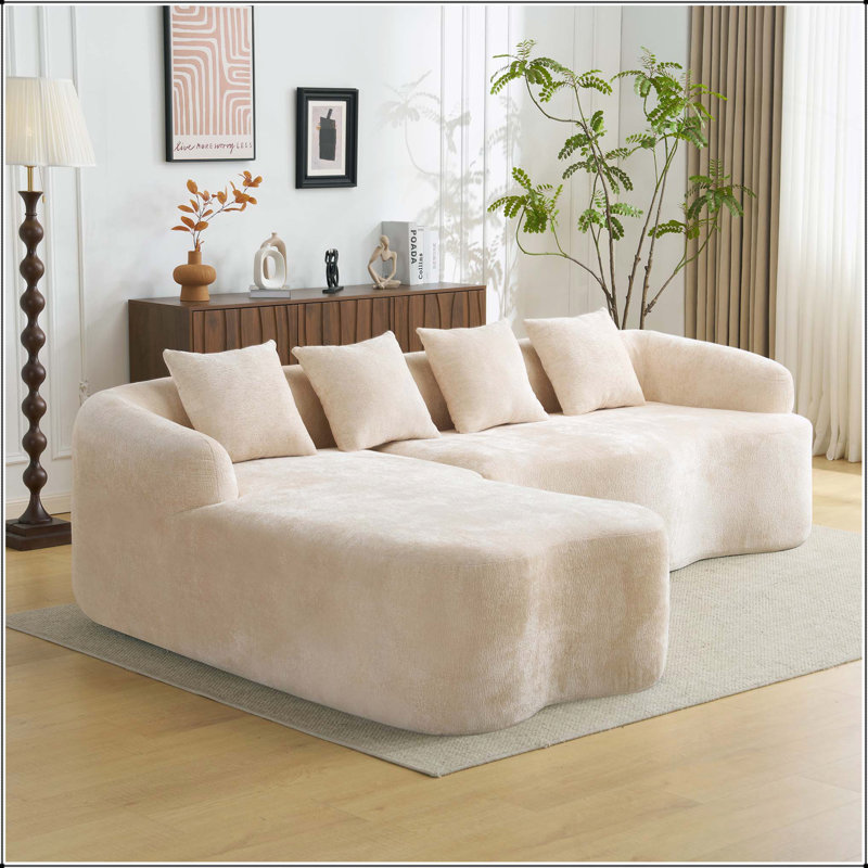Canapé modulaire en L à compression complète avec méridienne incurvée, canapé modulaire en chenille, haute densité pour le salon en appartement