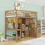 Lit mezzanine simple en bois avec bureau en L, tablettes, éclairage DEL et escalier de rangement-57472460