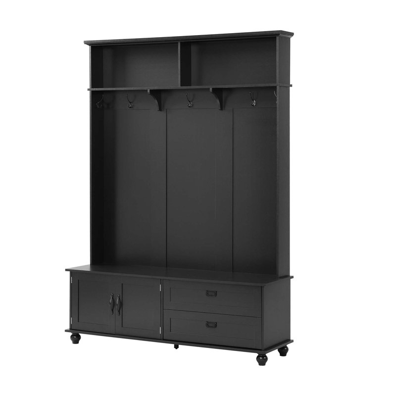 Lavance Hall Tree with Bench and Shoe Storage, Black