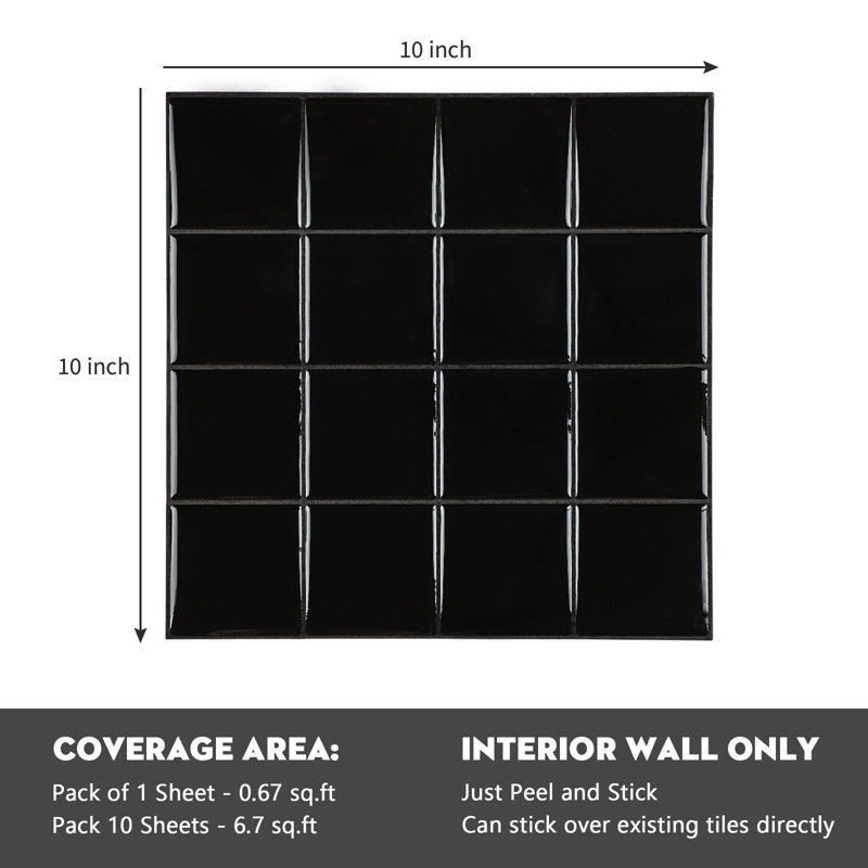 Peel and Stick Gel Backsplash Tile Square Mosaic Tile 10'' x 10''