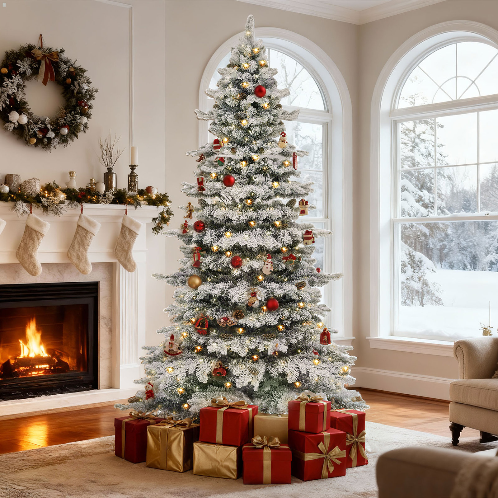 Slim Frosted Pre-Lit Spruce Christmas Tree, 7.5'