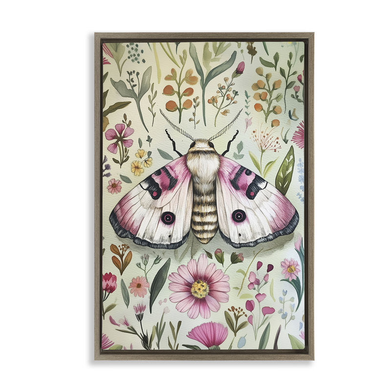 Cadre flottant Moth Over Floral Herbs, design par The Dutch Lady, Cadre flottant orme Montalcino, H 25 po x l 17 po