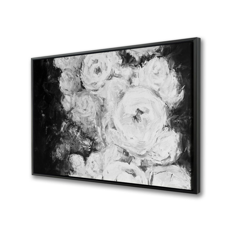 Jardin de roses monochrome - Toile encadrée grise pour la décoration intérieure