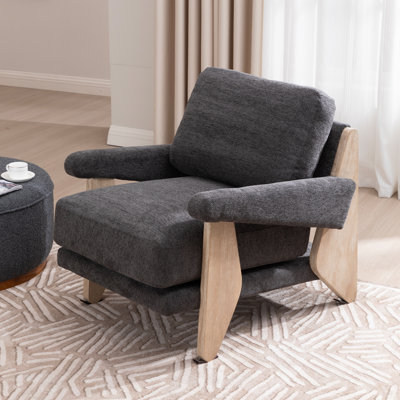Thickly Padded Linen Solid Wood Armchair