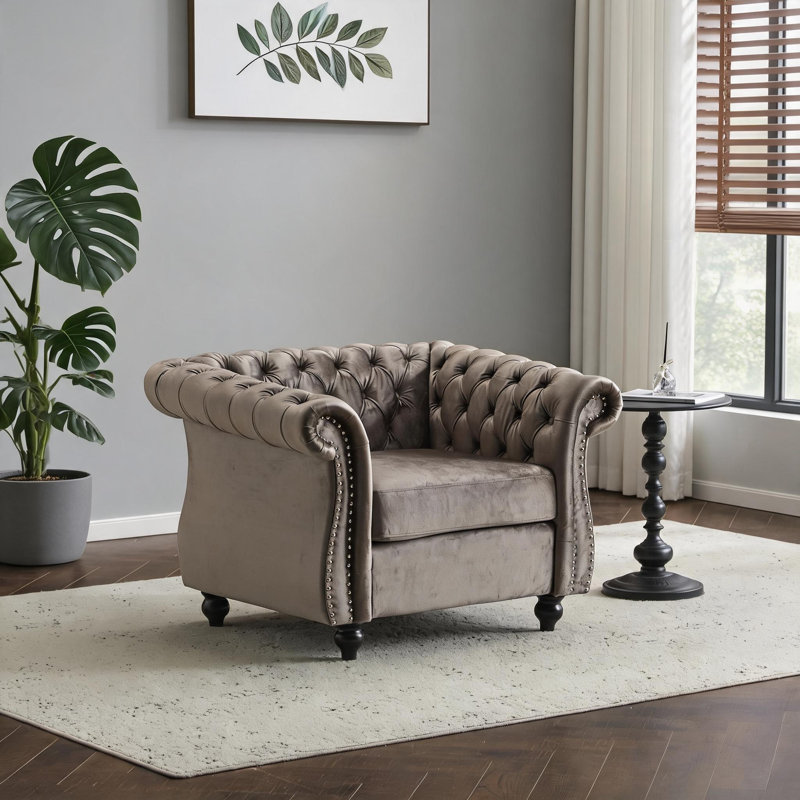 Fauteuil club Chesterfield matte en velours noir mat, siège d'appoint traditionnel pour le salon, Noir