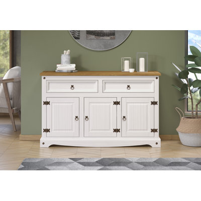 Cooksey Wide 2 Drawer, 3 Door Wooded Sideboard, White and Antique Wax Finish, Corona design