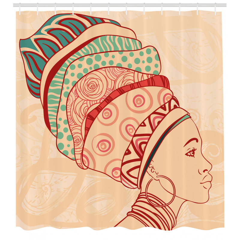 Ensemble de rideau de douche africain + crochets, H 75 po x l 69 po