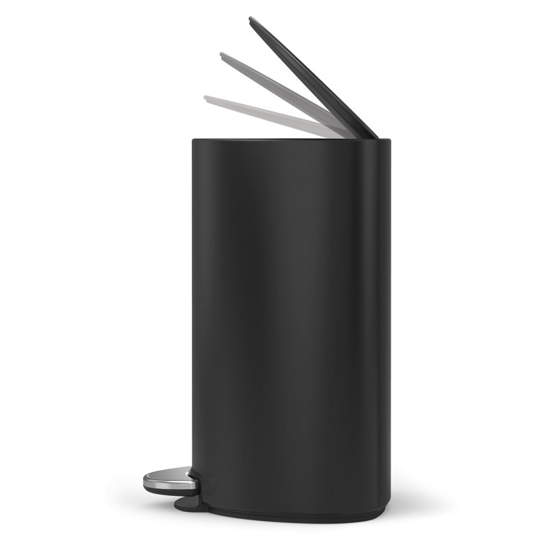 simplehuman 6 Liter / 1.6 Gallon Semi-Round Bathroom Step Trash Can, Matte Black