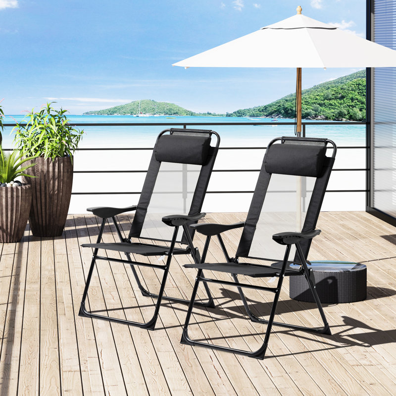 Chaises pliantes pliantes, position assise réglable, pour le jardin, la pelouse, chaise longue d'extérieur avec dossier noir 2 pièces, camping amovible, option d'espace