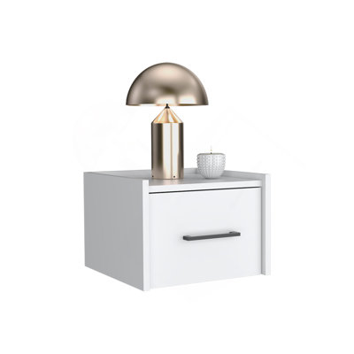 Floating Nightstand, Space-Saving Design With Handy Drawer And Surface, White