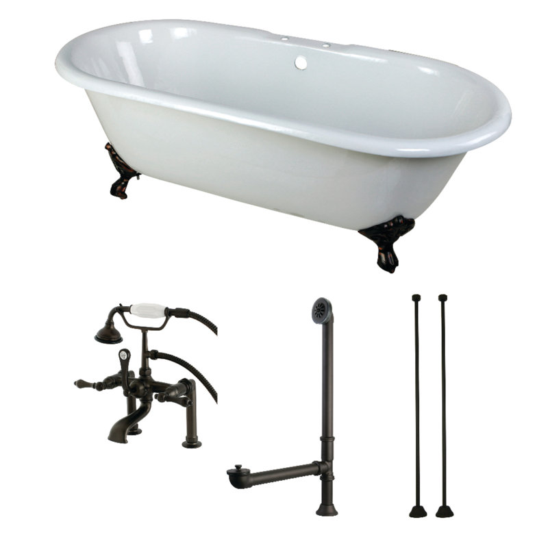 Baignoire sur pattes en fonte avec robinet 66" x 30" Aqua Eden, Blanc / bronze huilé