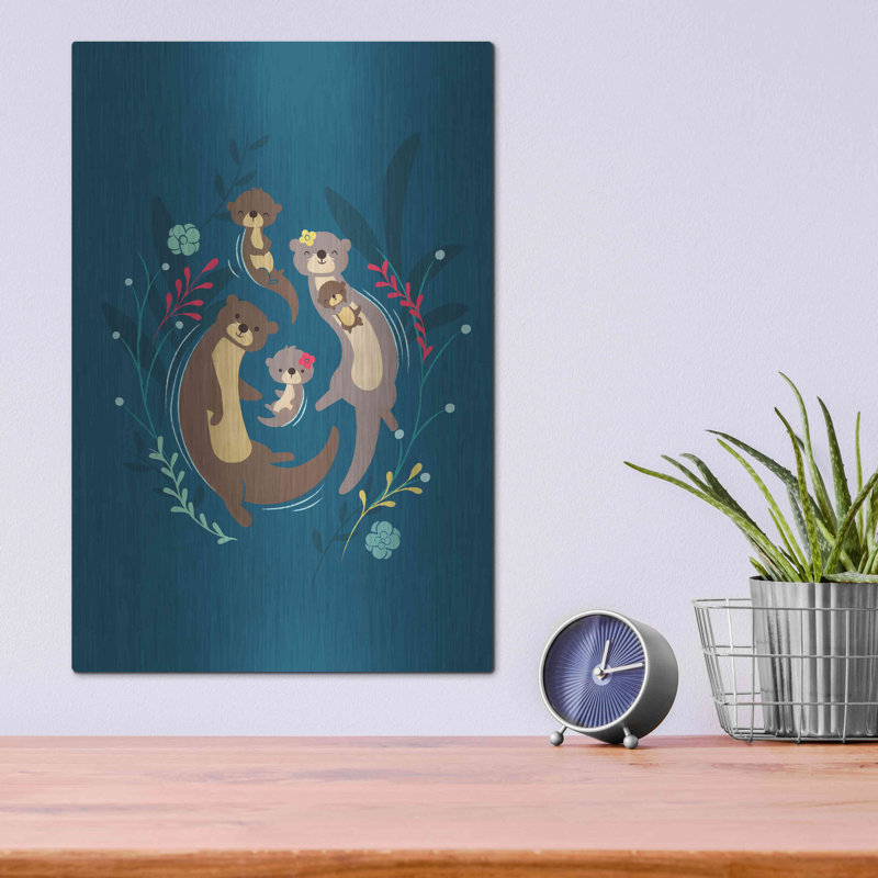 «Otter Family» par Jay Fleck, art mural en métal, H 16 po x l 12 po x P 0,13 po
