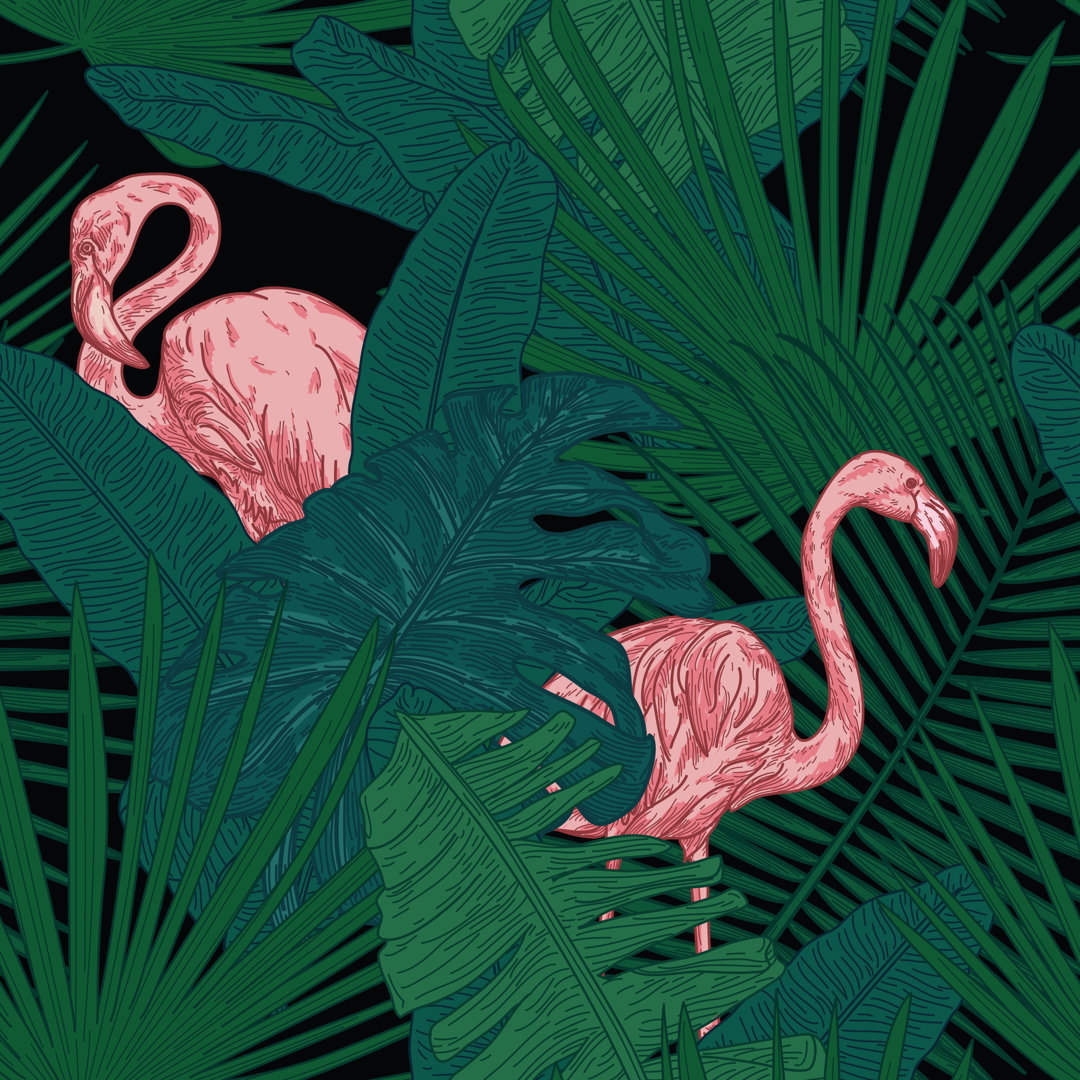 Tropisches Flamingo-Muster von Samposnick - Kunstdrucke auf Leinwand ohne Rahmen