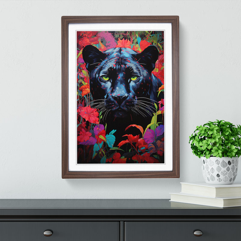 Panther Colour Field - Single Picture Frame Print on Wood, Walnut , 64cm H x 46cm W x 2cm D