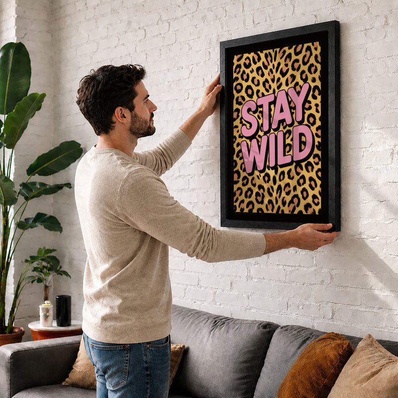 Stay Wild Typography - Framed Print, Oak, A3 - 42.0 x 29.7 cm