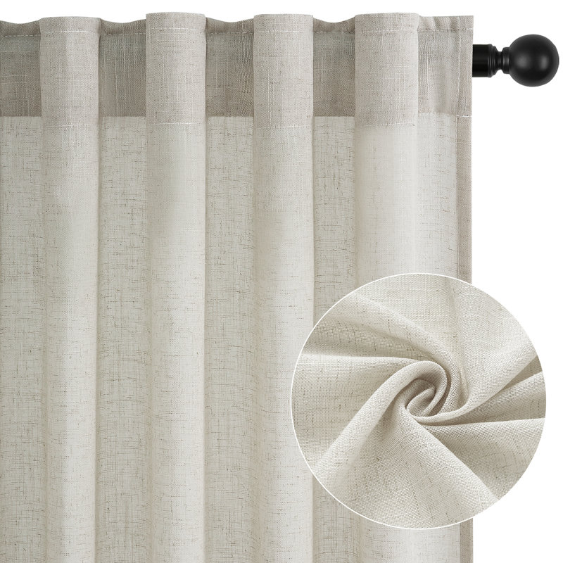 Rideau en lin avec passe-tringle Dennan, rideaux semi-transparents en lin pour la chambre à coucher, Gruau, L 50 po x L 96 po