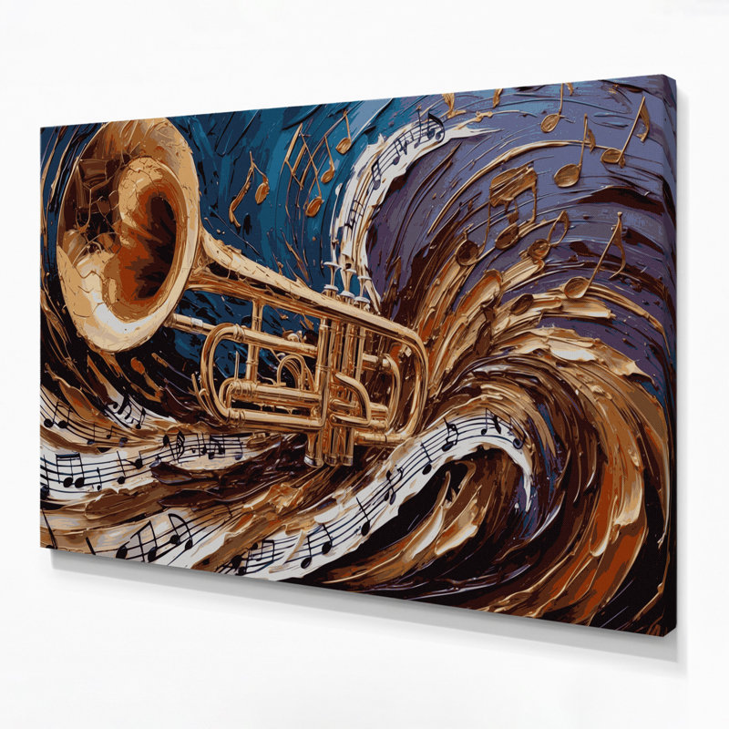 «Music Trombone», art mural sur toile noire, H 11 po x l 14 po