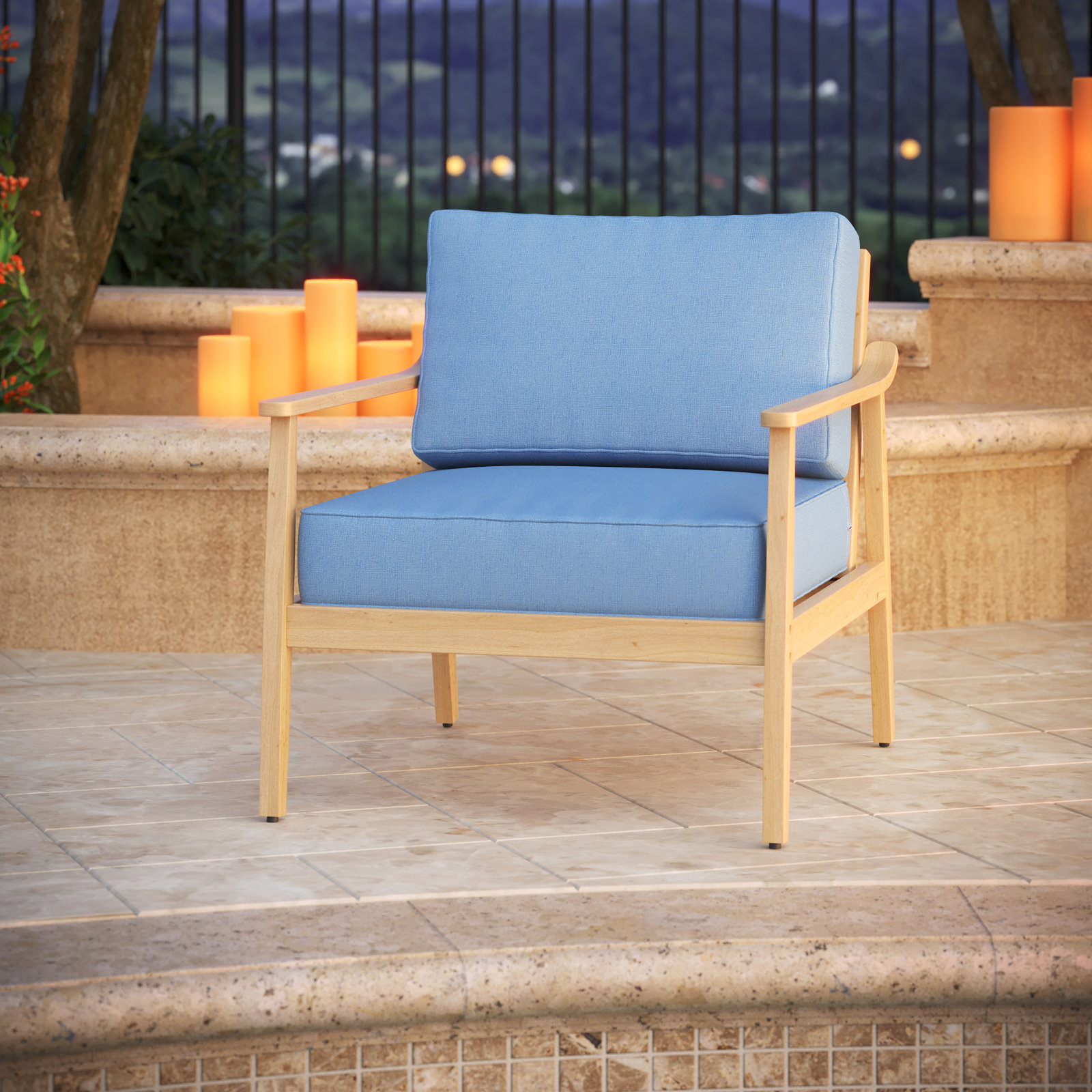 Lani Outdoor Sunbrella Seat/Back Cushion, Canvas Air Blue Sunbrella® Canvas