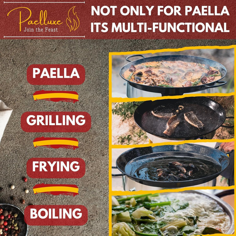 Poêle Paella - Poêle en acier émaillé antirouille - Poêle facile à nettoyer pour les brûleurs au propane et au gaz - Cuisine intérieure et extérieure Cacerola Paellera Sart - 17 pouces, pour 10 portions