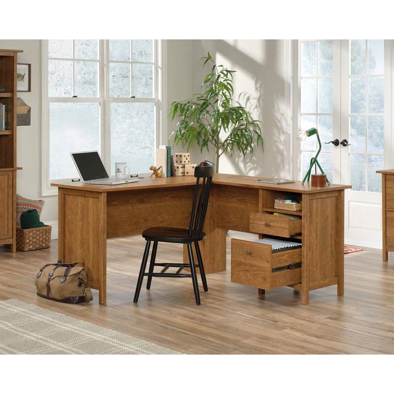 Prairie Cherry L-Shaped Executive Desk with File Storage