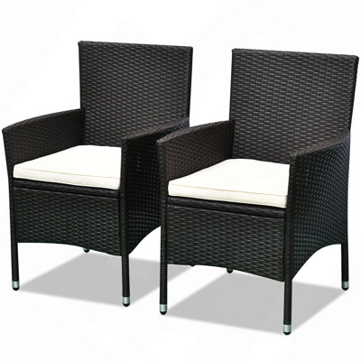 2 chaises de salle à manger en rotin et osier avec coussins et pieds antidérapants, ensemble de chaises de patio empilables
