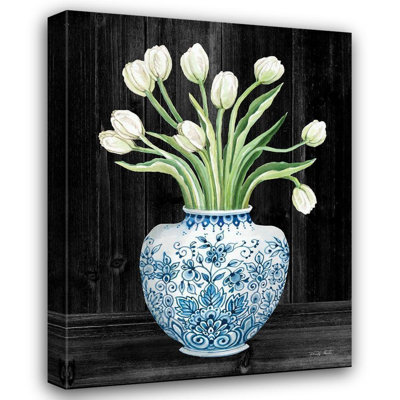 ArtDirect Jacobs, Cindy Gallery Wrapped Canvas Art Titled: Blue and White Tulips Black I