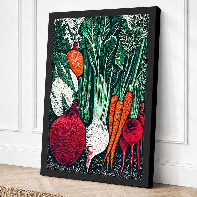 Root Vegetables and Greens Botanical 1 Piece Wrapped Canvas Wall Art, 30x20 - 76.2 x 50.8 cm, Black Border