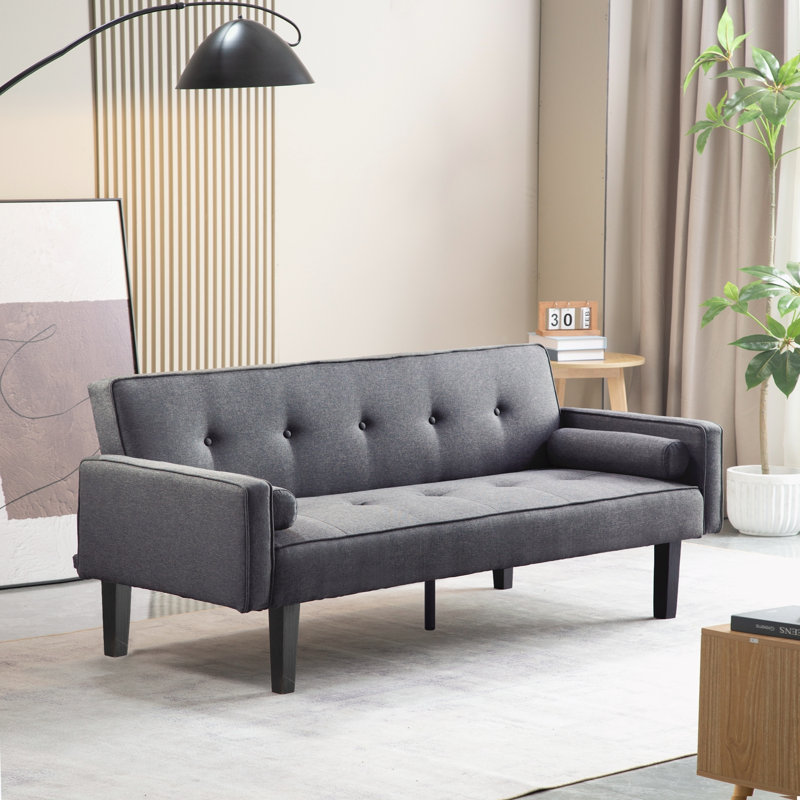Console en bois massif 71,65 po Trayon, Mélange de lin gris foncé